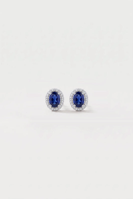 Oval Sapphire and Diamond Halo Stud Earrings