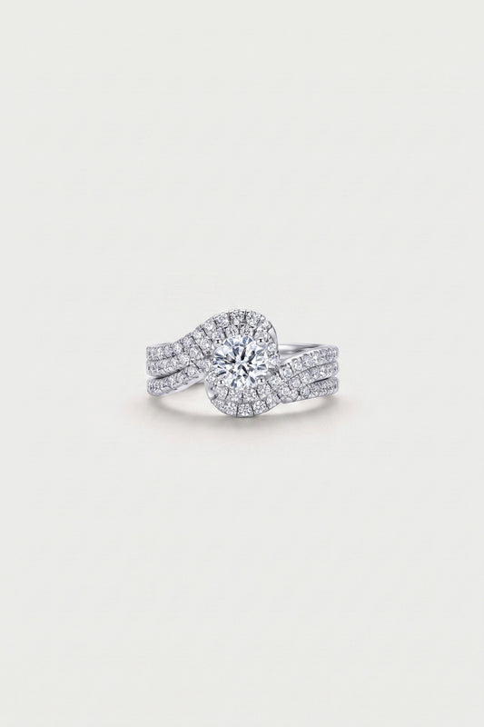 Round Halo Bypass Pavé Bridal Set