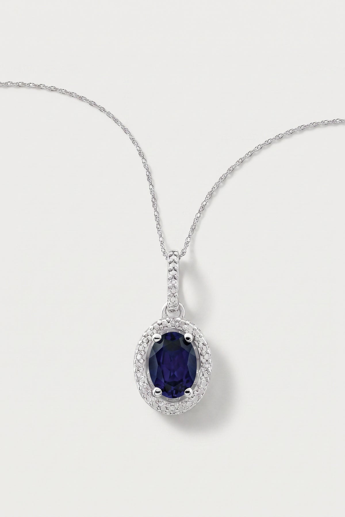 Oval Sapphire and Diamond Halo Pendant Necklace