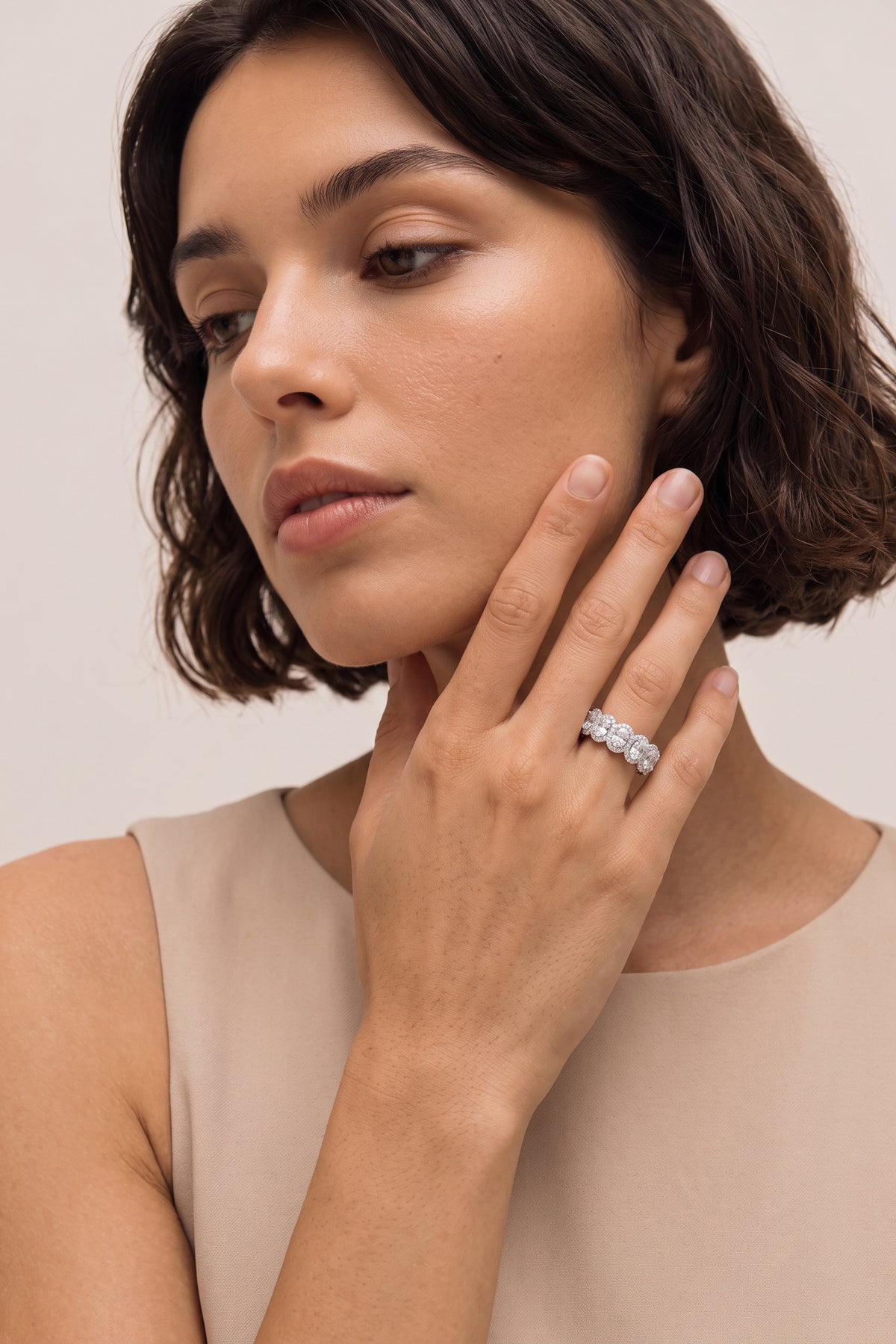 Oval Halo Full Eternity Band on model