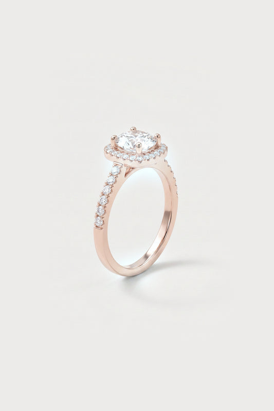 Round Cushion Halo Pavé Ring